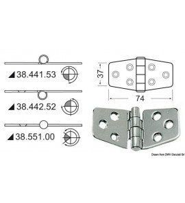 OSCULATI HINGE STAINLESS STEEL PROJECTING NODE 74X37MM