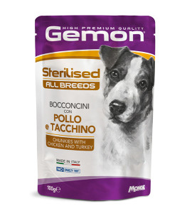 GEMON STERILIZED CHICKEN AND TURKEY BITES IN SACHETS FOR DOGS