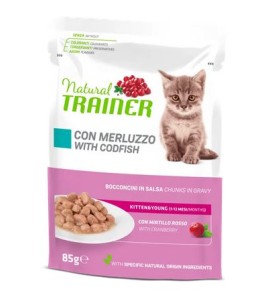 NATURAL TRAINER GATTO KITTEN E YOUNG MERLUZZO 85GR