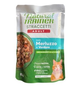 NATURAL TRAINER STRACCETTI GATTO MERLUZZO VERDURE 85GR